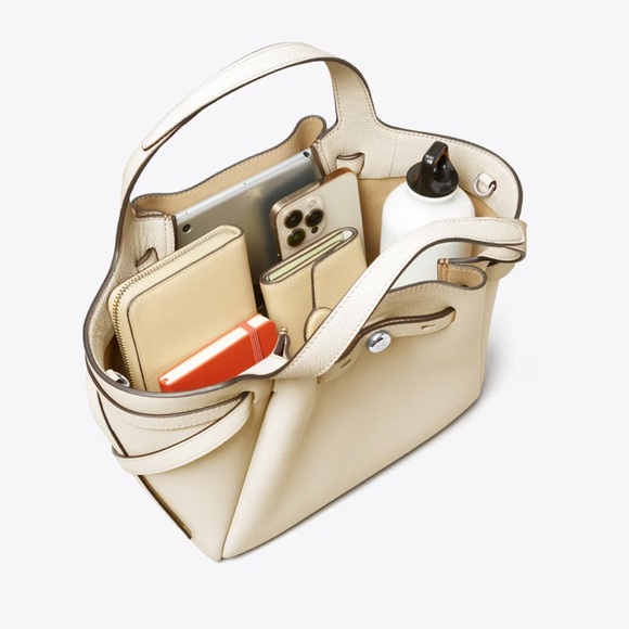 TORY BURCH Small Romy Tote Light Cream Leather Bag Handbag Silver Accents - Picture 11 of 16